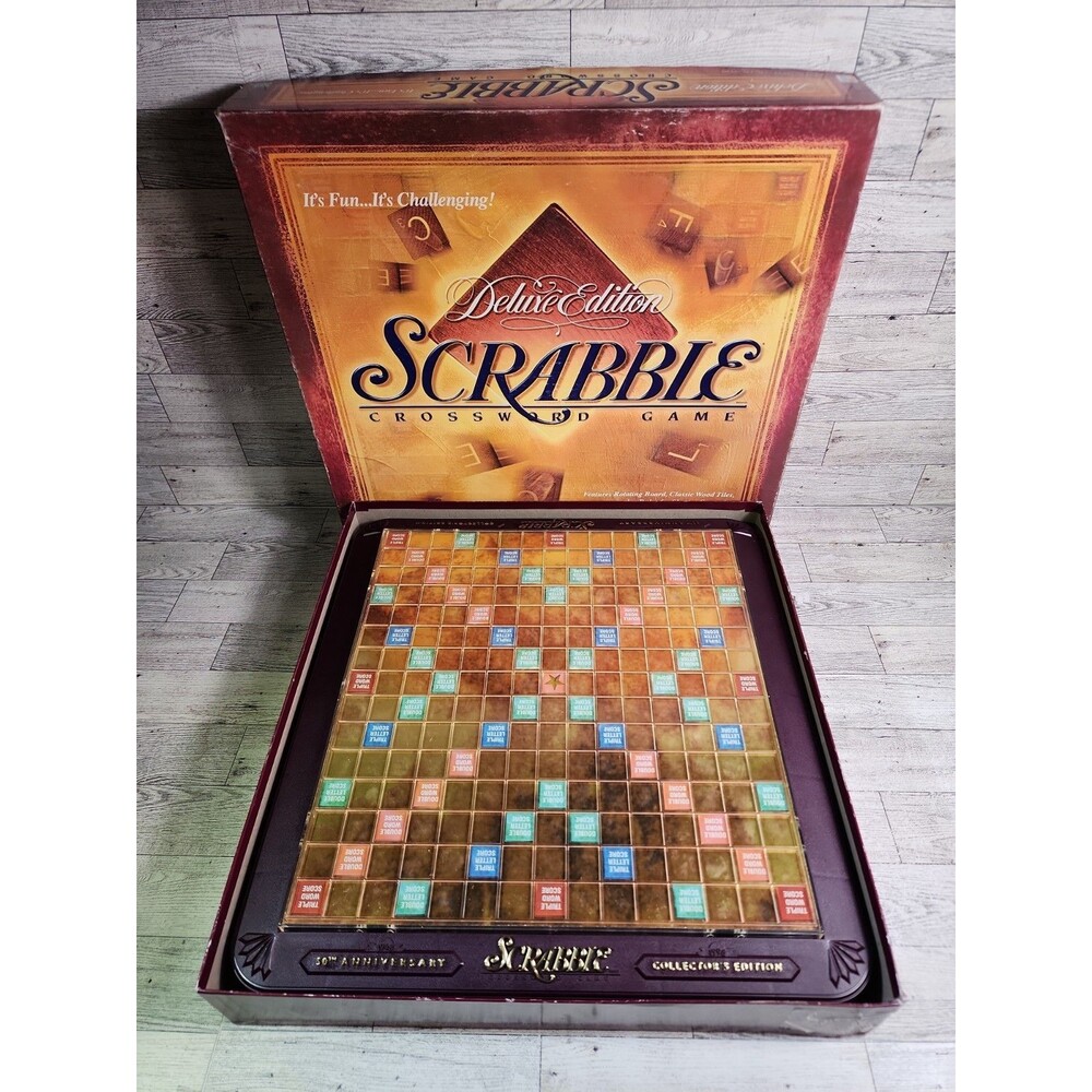 Scrabble Deluxe 50th Anniversary Edition Turntable Board Game Timer & Word Book